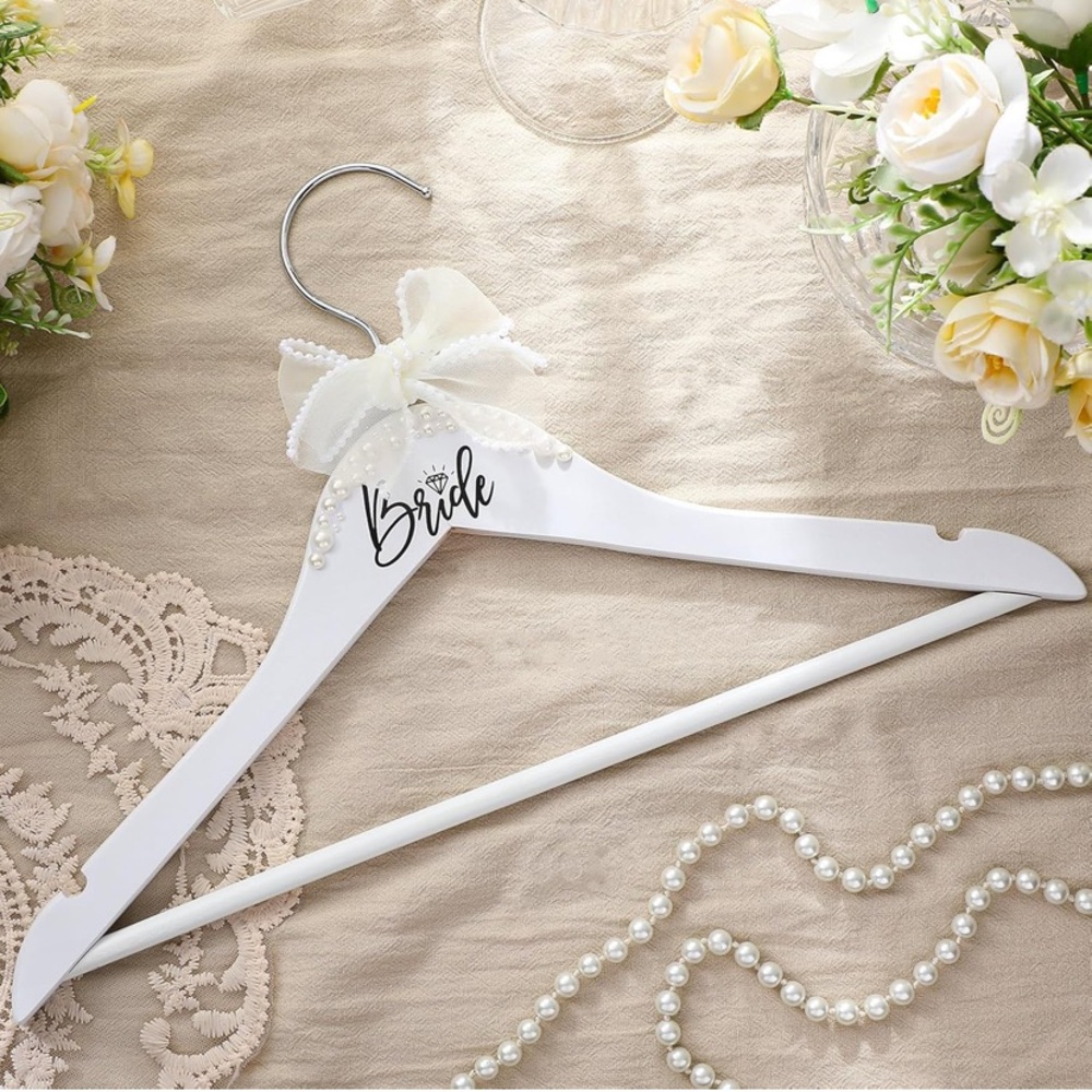 White Bride Hanger with Pearls